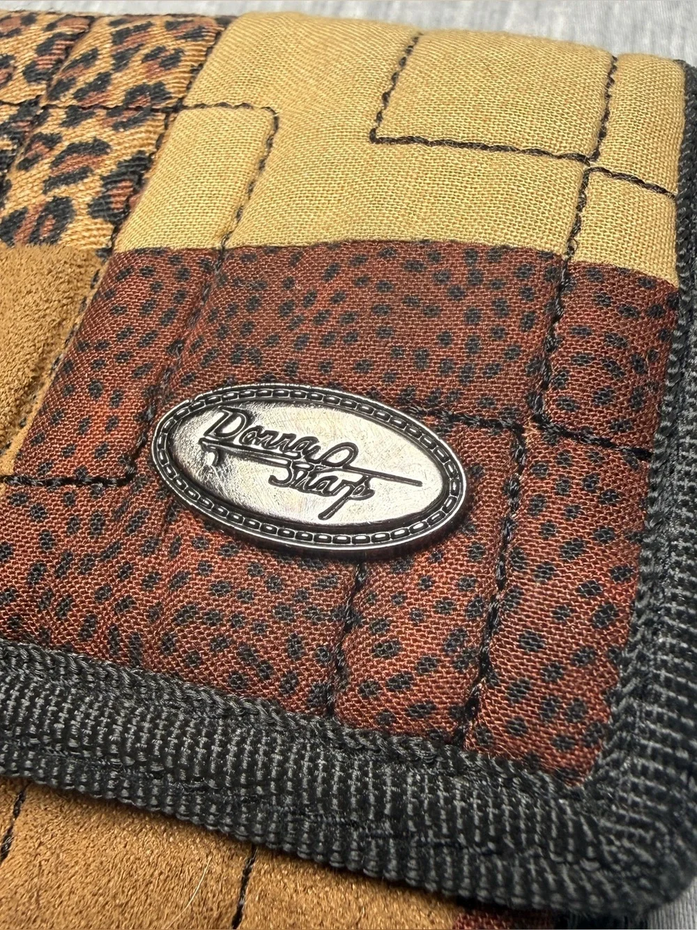 Donna Sharp Quilted Patchwork Leopard Print Trifold Wallet Brown Black Tan